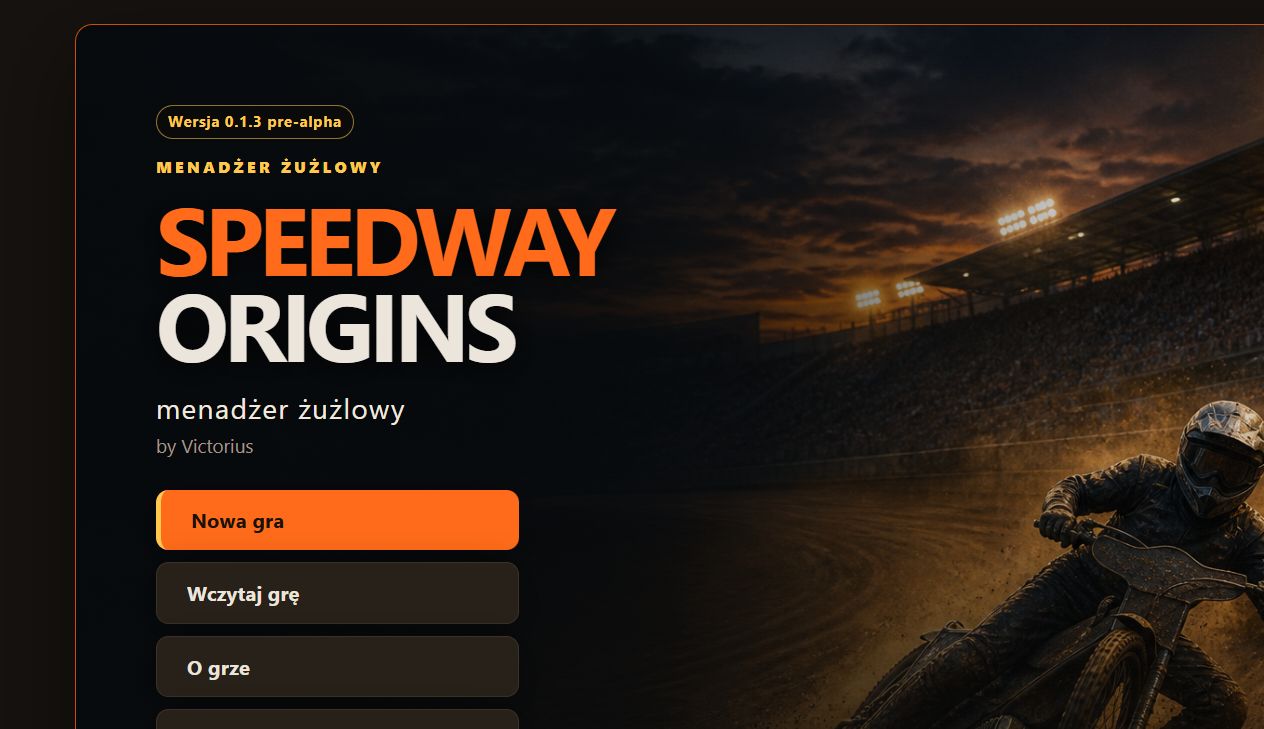 Menu główne — ekran gry Speedway Origins