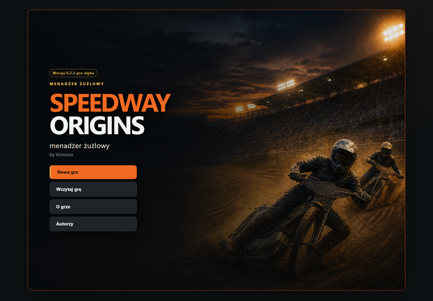 Menu główne — ekran gry Speedway Origins