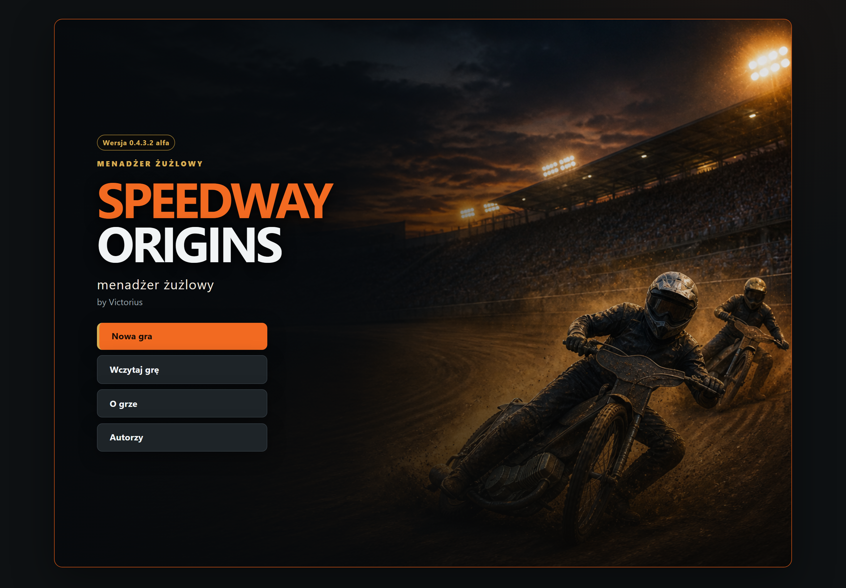 Menu główne — ekran gry Speedway Origins